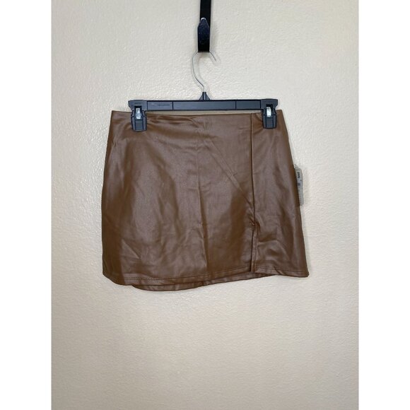 NWT Altar'd State Brown Faux Leather Mini Skirt size small zipper aline solid - Picture 1 of 5